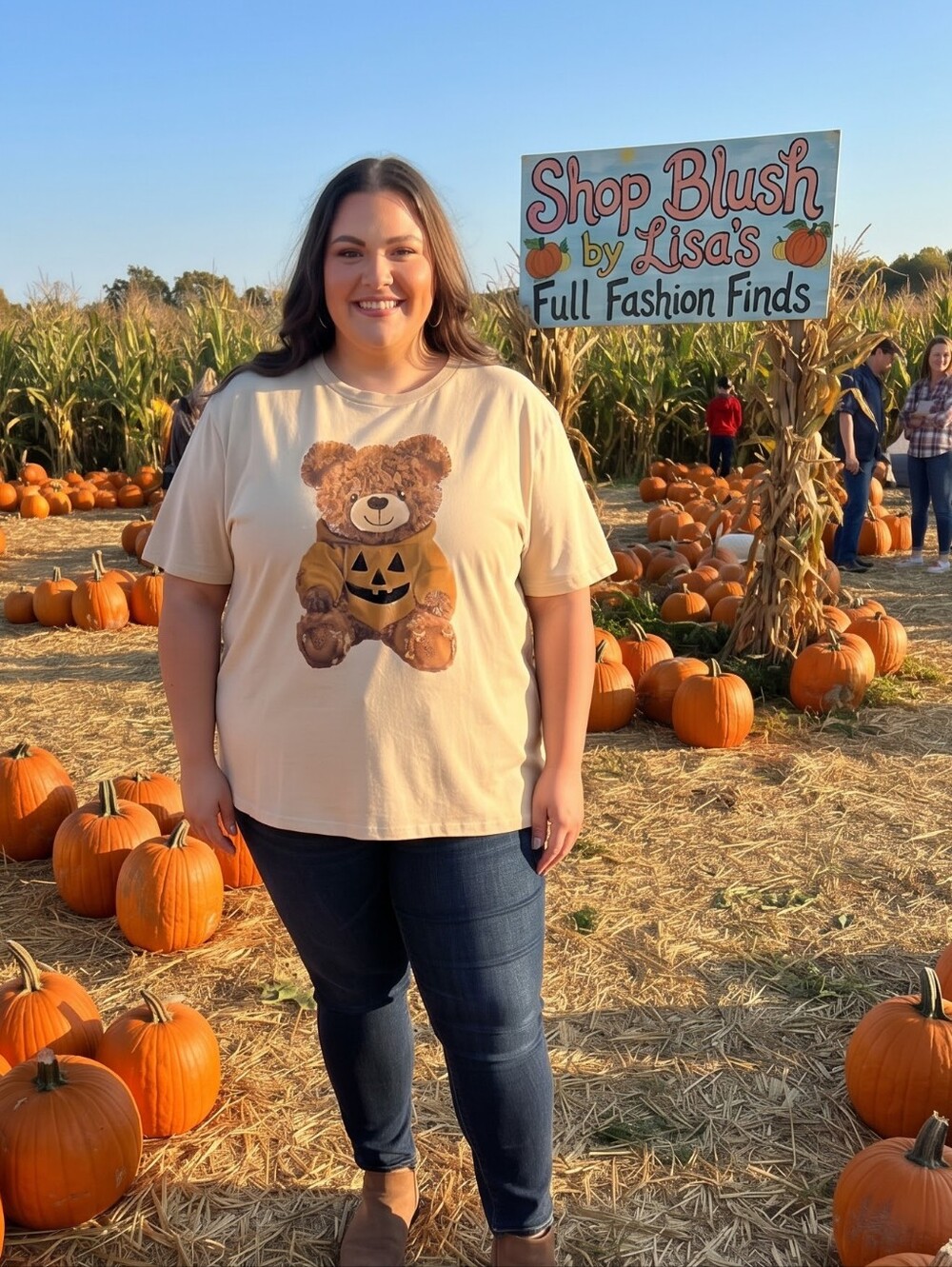 Grayson Threads Plus Size 3X Halloween Teddy Bear Pumpkin Graphic Tee Neutral
